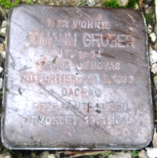 Stolperstein für Johann Gruber (* 1904; † 1940); auf dem Kirchbergsteig Nr. 4