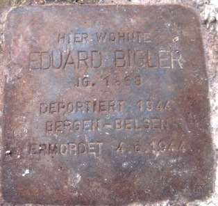 Stolperstein für Eduard Bigler (* 1863; † 1944); in der Schwarzenbergpromenade Nr. 60