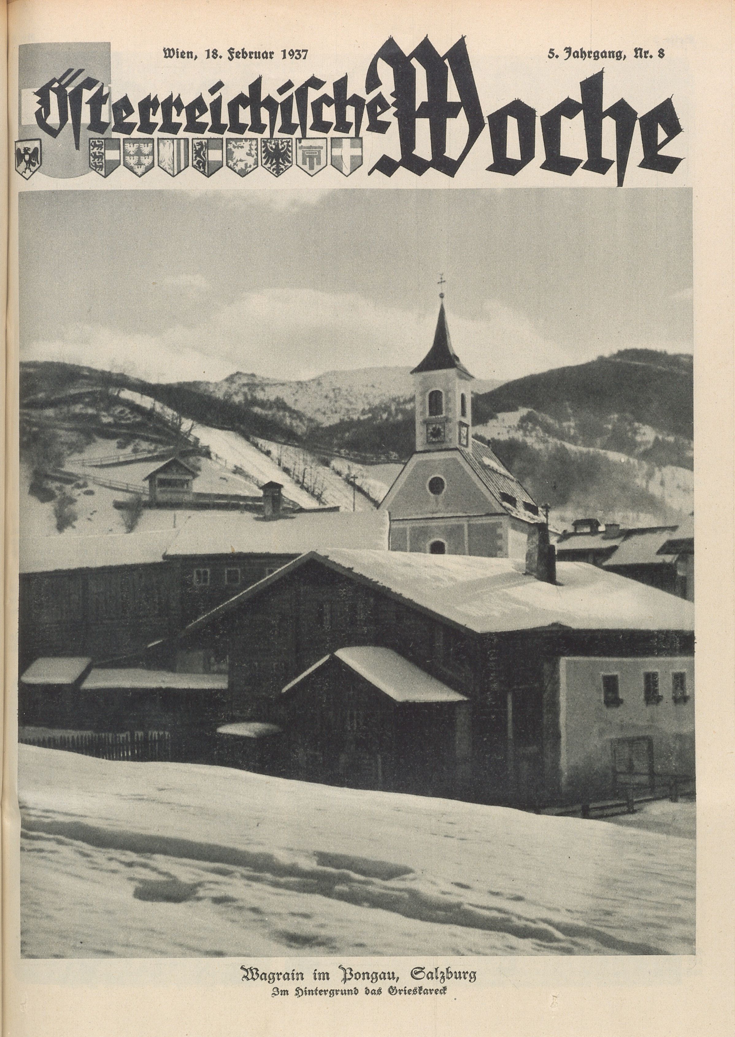 Wagrain im Winter 1937, im Hintergrund das Grießenkareck.