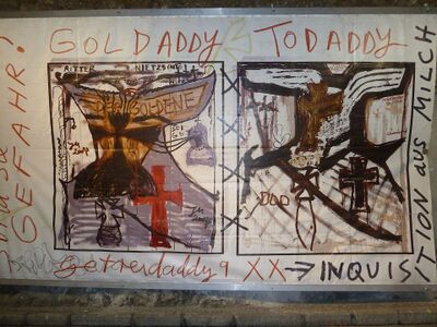 Bild von Jonathan Meese, am 6. Mai in der Neutorpassage fotografiert