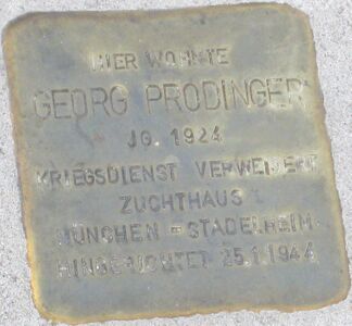 Stolperstein für Georg Prodinger (* 1924; † 1944); in der Leopoldskronstraße Nr. 35