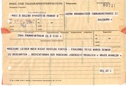 Beispiel eines Telegramms aus dem Jahr 1968