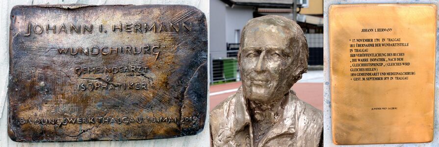 Johann Hermann. Büste in Thalgau. Collage