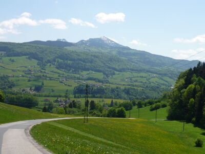 Straße ins Wiestal, von St. Jakob kommend, Schlenkenblick