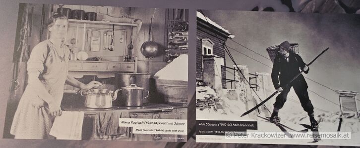 Links Maria Rupitsch, die einen tragischen Tod zusammen mit ihrem Mann Georg, der Wetterbeoachter war, hatte. Rechts Wetterbeobachter Toni Strasser vor dem Observatorium Sonnblick.